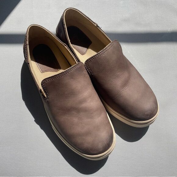 Olukai Kailua Women’s Brown Neutral Leather Loafer Boat Shoes Size 8.5 EUC - Picture 1 of 8